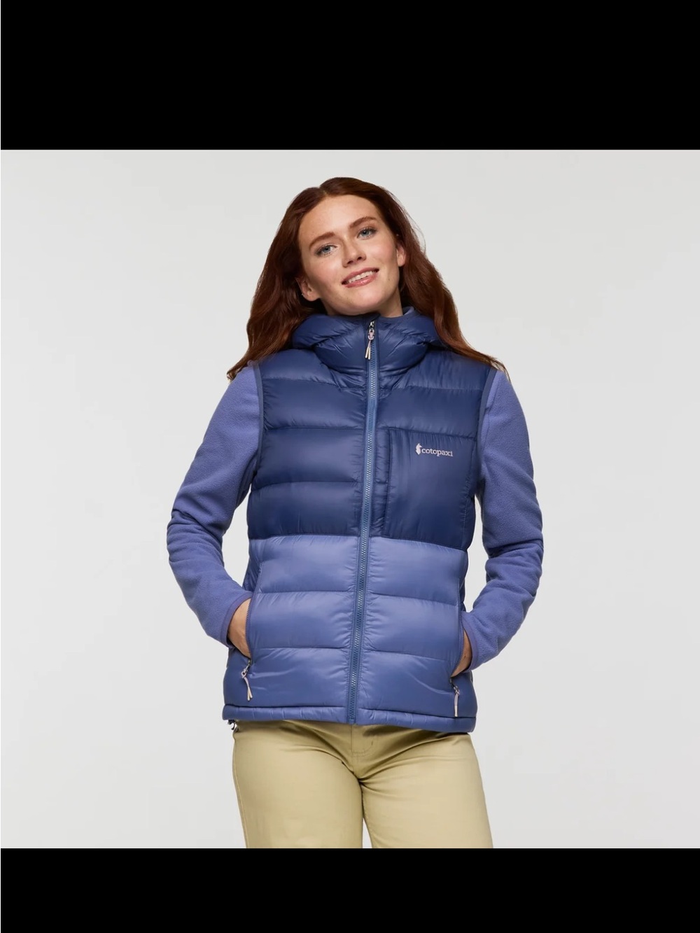 Cotopaxi NWOT women’s Two-Tone Down Puffer Vest dusk/ blue smoke